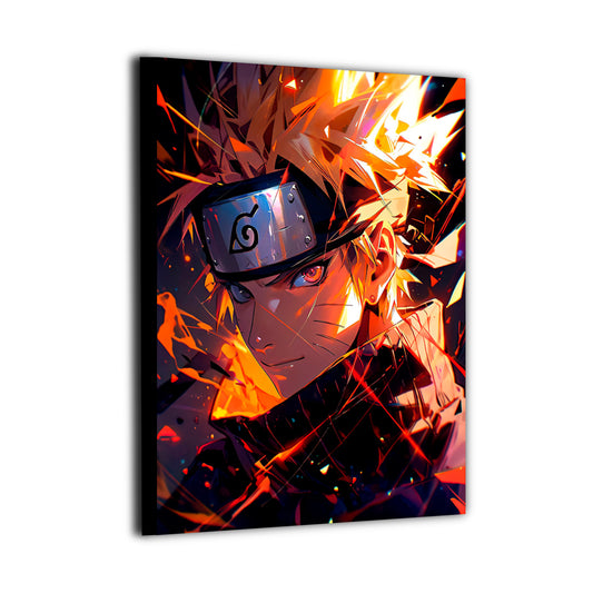 High-quality canvas wall art showcasing Naruto in a flame-lit portrait, glowing chakra effects, dramatic lighting, and a powerful anime hero presence.