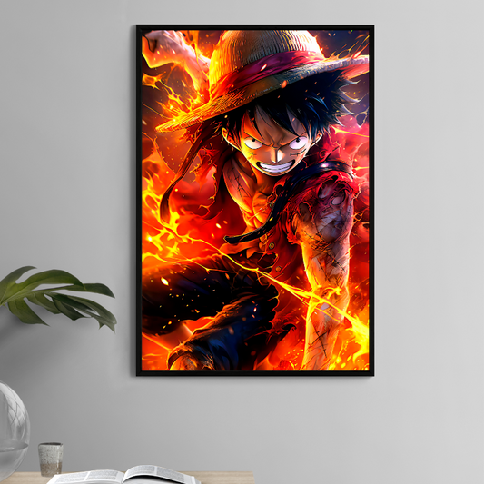 Monkey D. Luffy 11x17 anime print with flames and battle pose – Snapping Turtle Gallery