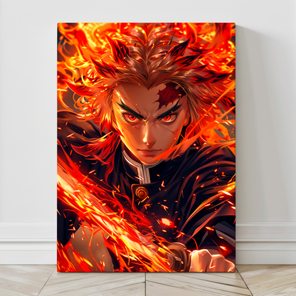 24x36 Rengoku canvas print with fire aura and fierce Hashira energy – Snapping Turtle Gallery