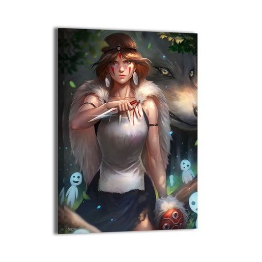 Forest Wolf Guardian Canvas Print – wolf guardian and huntress artwork by Nopeys (Mononoke-inspired)