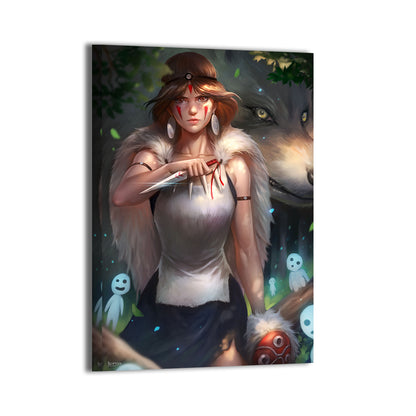 Forest Wolf Guardian Canvas Print – wolf guardian and huntress artwork by Nopeys (Mononoke-inspired)