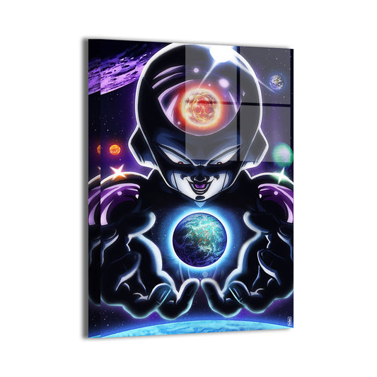 Frieza Dragon Ball Z Wall Art Metal 24x36 – premium anime villain artwork of Frieza with glowing aura and cosmic backdrop, perfect gift for Dragon Ball Z fans