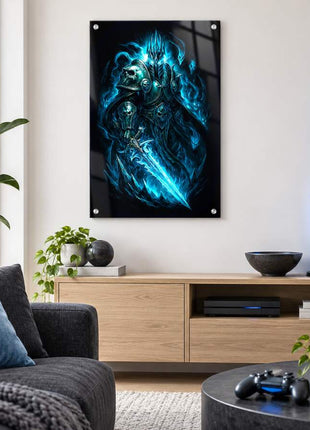 Frozen Throne Dominion Lich King acrylic wall art in a modern media lounge