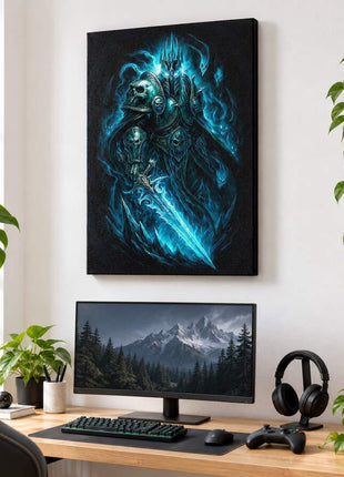 Frozen Throne Dominion Lich King canvas wall art in a bright gaming room