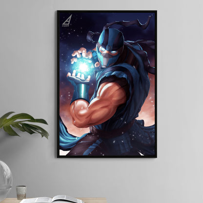 Sub-Zero–inspired ice ninja charging an energy sphere; artwork by Ben Asher.
