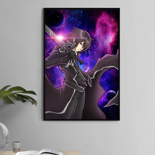 11x17 anime poster of Kirito with cosmic background and sword drawn in space
