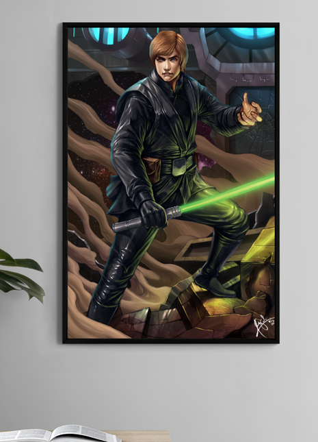 Luke Skywalker-inspired 11x17 Jedi wall art – green lightsaber pose