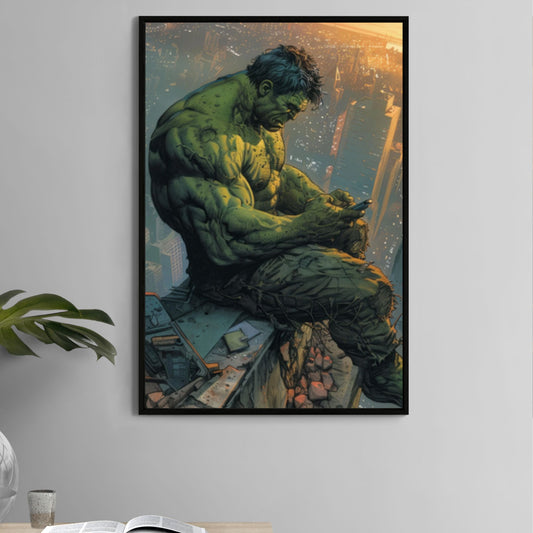11x17 print of Hulk sitting on rooftop at sunset