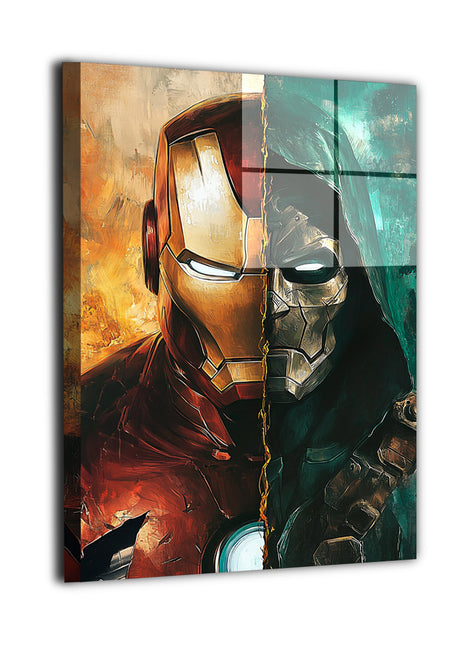 Genius vs Tyrant Original artwork featuring Iron Man battling Doctor Doom, Marvel wall art.