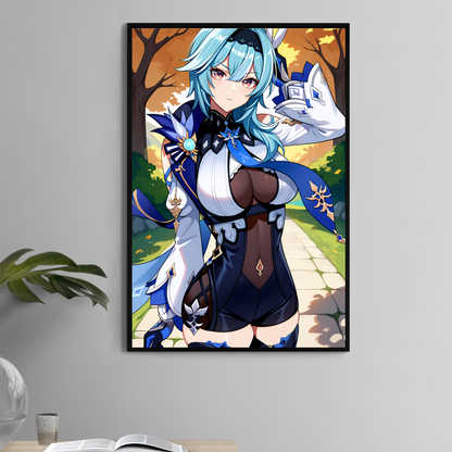 11x17 anime print of Eula from Genshin Impact with icy expression  
