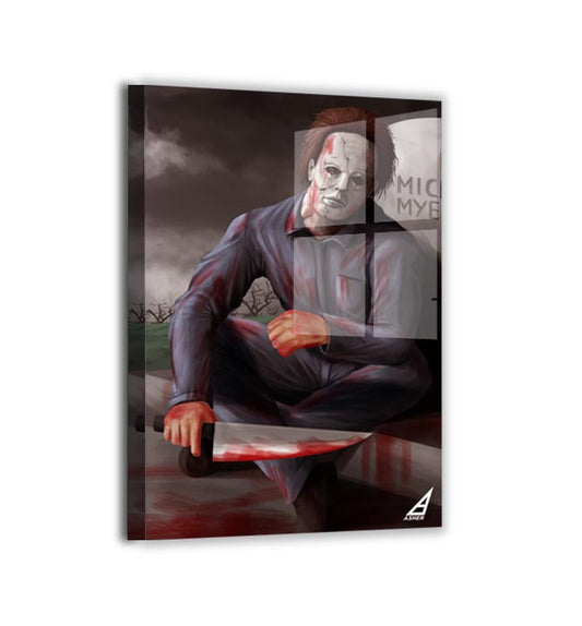 Metal—sleek metallic finish on chilling slasher scene; art by Ben Asher.