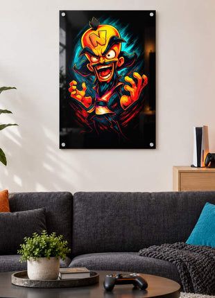 Greedy Grin Unleashed Dr. Neo Cortex acrylic wall art in a modern media lounge