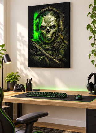Green Specter Ghost canvas wall art in a bright gaming room