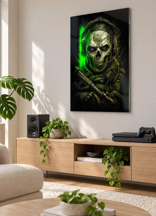 Green Specter Ghost metal wall art in a bright media room