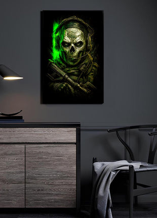 Green Specter acrylic wall art showing Ghost emerging from toxic green smoke