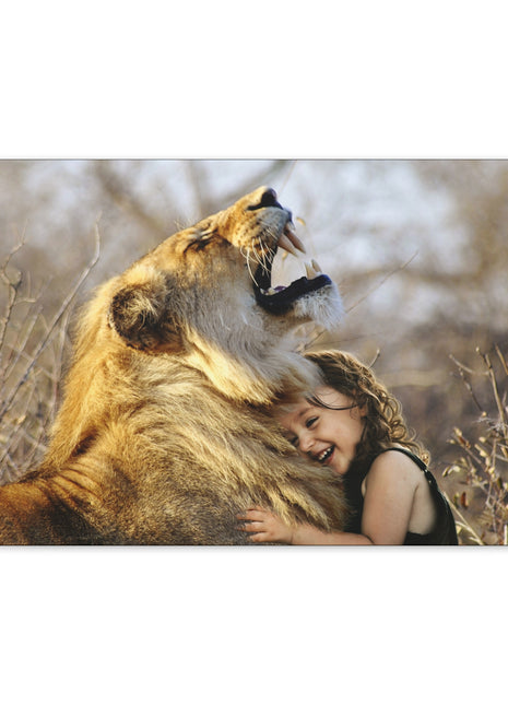 Guardian’s Embrace – Lion and Little Girl Wall Art | STG Collection - Snapping Turtle Gallery