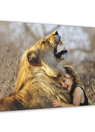 Guardian’s Embrace – Lion and Little Girl Wall Art | STG Collection [variant_option1] Print, Premium Wall Art by Snapping Turtle Gallery