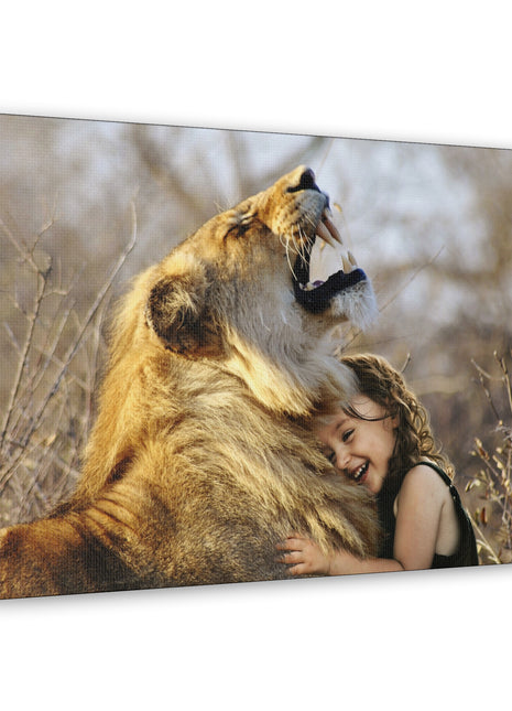 Guardian’s Embrace – Lion and Little Girl Wall Art | STG Collection - Snapping Turtle Gallery