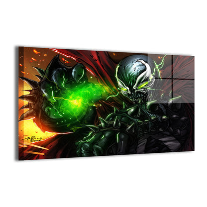 16x24 metal artwork of Spawn-inspired figure with spiked gauntlets and glowing hand
