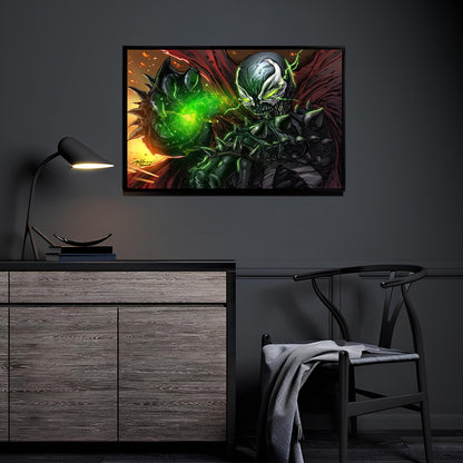 Large 24x36 canvas of spiked demonic warrior conjuring hellish green flames