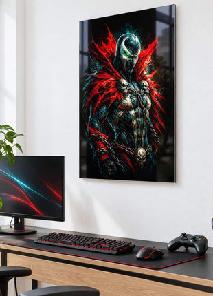 Hellspawn Crimson Mantle Spawn acrylic wall art in a bright gaming office