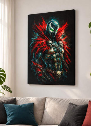 Hellspawn Crimson Mantle Spawn canvas wall art in a cozy gaming lounge