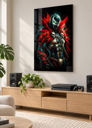 Hellspawn Crimson Mantle Spawn metal wall art in a bright media room