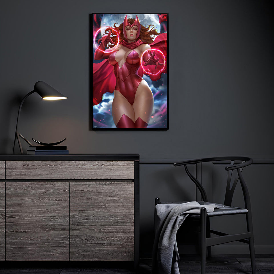 Hexbound Enchantress Wall Art Room Mockup – Scarlet Witch by Nopeys