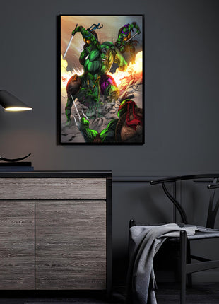 Green Titans Collide Hulk vs TMNT Wall Art