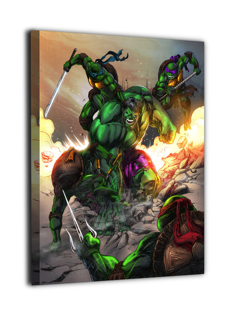 Green Titans Collide Hulk vs TMNT Wall Art