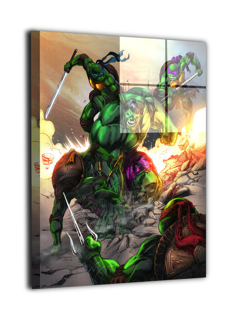 Green Titans Collide Hulk vs TMNT Wall Art
