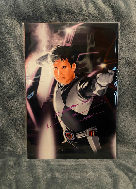12x18 Metal Print Black Ranger Adam no helmet signed by Johnny Yong Bosch - Snapping Turtle Gallery