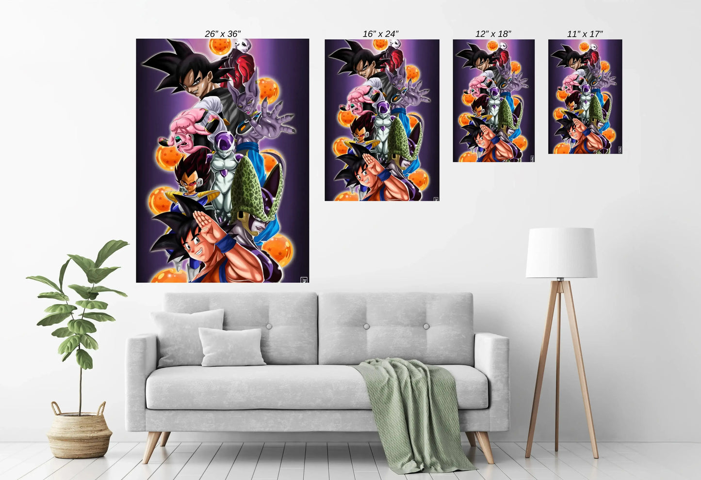 DBZ poster featuring all saga villains and heroes including Goku, Vegeta, and Cell