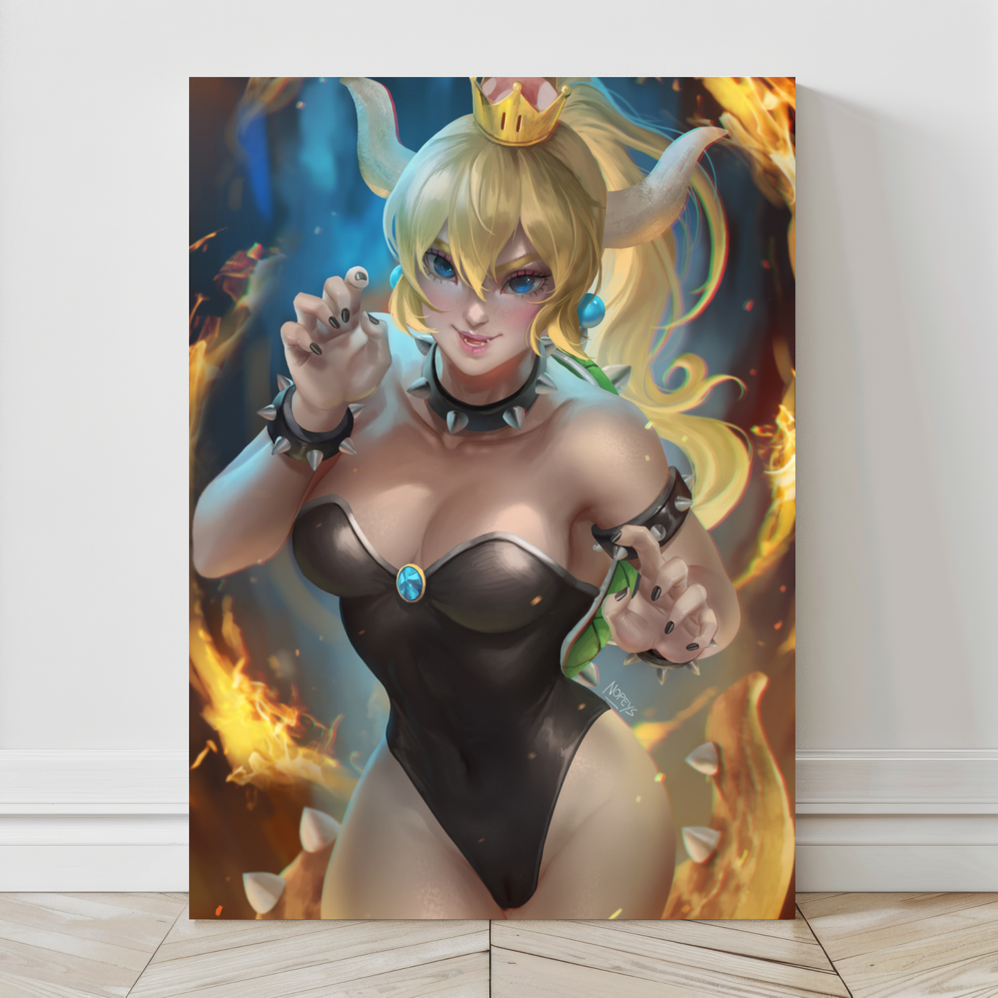 Bowsette queen of fire wall art – 24x36 large canvas print by Nopeys