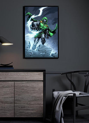 Iron Sovereign Canvas and Metal print room mockup featuring Doctor Doom, Marvel wall art.