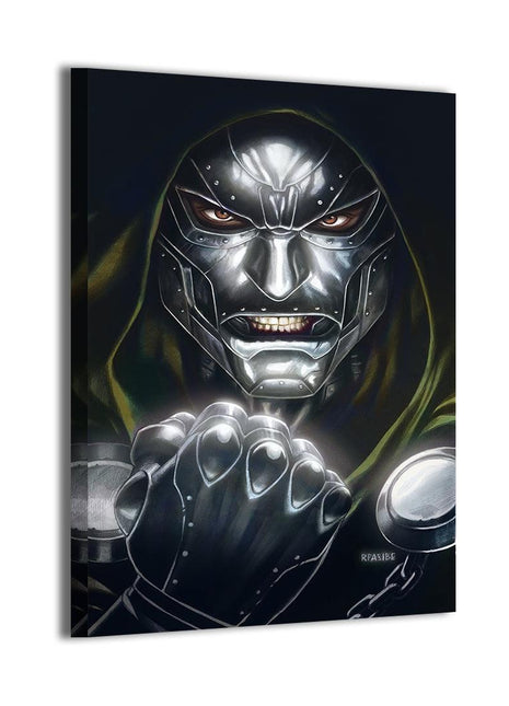 Iron Tyrant Ascendant Acrylic print room mockup featuring Doctor Doom, Marvel wall art.