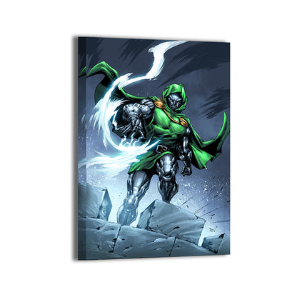 Canvas—green-cloaked metal tyrant atop broken stone with swirling magic; Noceda x Redulla Jr.