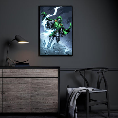 Doctor Doom–inspired armored monarch unleashing white energy burst; art by Don Mark Noceda; colors by Nestor Redulla Jr.