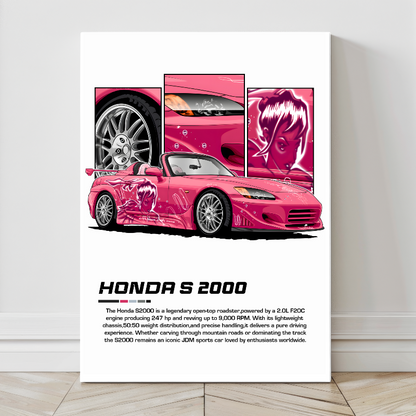 24x36 canvas print of modified Honda S2000 anime art car in pink