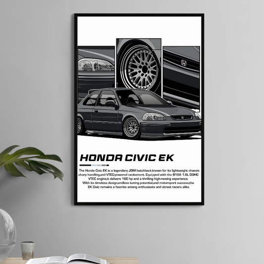11x17 print of lowered Honda Civic EK art with JDM stance