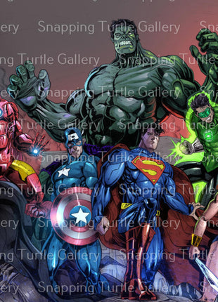 JLA Avengers Crossover Art | Acrylic, Metal & Canvas - Snapping Turtle Gallery