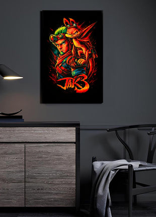 Wasteland Hero Awakened acrylic wall art showing Jak with Daxter perched on his shoulder