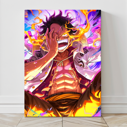 Large Gear 5 Luffy canvas 24x36 with intense flames and smile – Snapping Turtle Gallery
