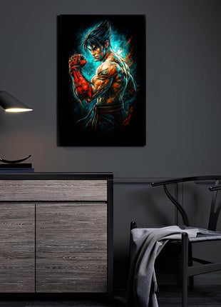Devil Gene Defiance acrylic wall art showing Kazuya Mishima in a coiled combat stance