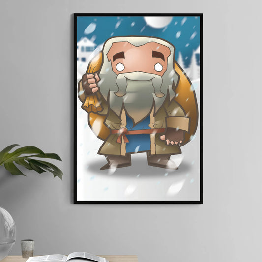 11x17 poster of cute Hagrid in winter gear illustrated in chibi cartoon style