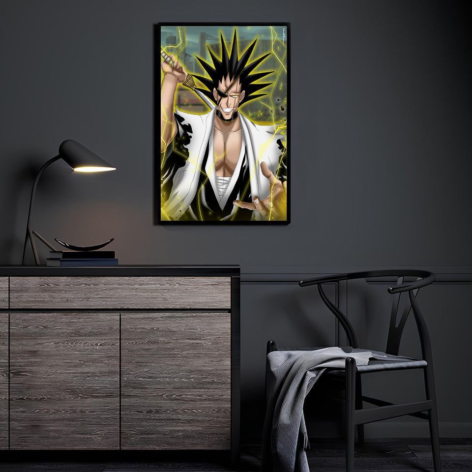 11x17 Print of Kenpachi in action pose with jagged hair and sword raised
