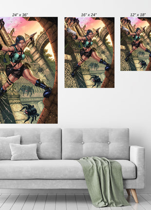 Lara Croft Art | Acrylic, Metal & Canvas - Snapping Turtle Gallery