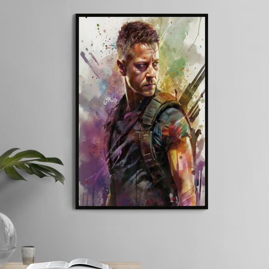 Hawkeye 11x17 Marvel print with colorful abstract splash background