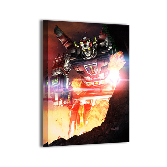 24x36 canvas of Voltron in retro anime style with space battle effects