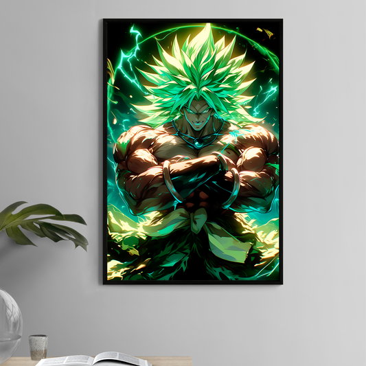 Broly 11x17 anime print with glowing green hair and lightning aura – Snapping Turtle Gallery